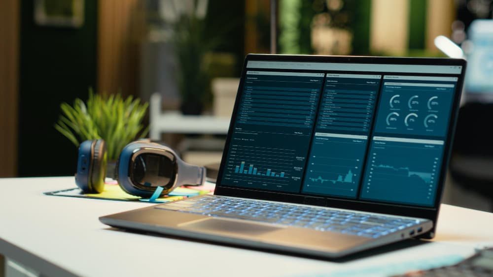 Analytics dashboard on screen